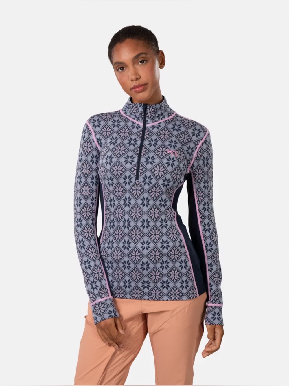 KARI TRAA Rose Half Zip 100% Merino Wool Base Layer Top in Roy Blue